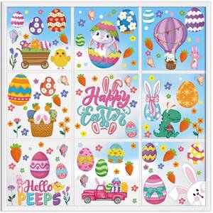 lot 4180 image: XZENTIRA 139 PCS Easter Window Clings Spring Window Clings for Glass 8 Sheets Watercolor Easter Egg Bunny Stickers for Home School Office Indoor Party Decor