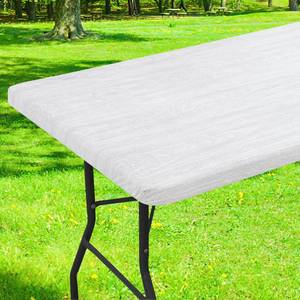 lot 4186 image: Smiry Rectangle Table Cloth Cover, Waterproof Elastic Fitted Picnic Tablecloth for 8 Foot Tables, Wipeable Flannel Backed Vinyl Tablecloths for Camping, Dining, Outdoor (Grey & White, 30 x 96)