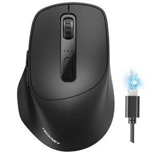 lot 4195 image: TECKNET 3-Device Wireless Mouse, Rechargeable Dual-Mode (2.4G & BT 5.0), Silent USB-A & Bluetooth Mouse, 6-DPI up to 4800, Wide Compatibility - Black