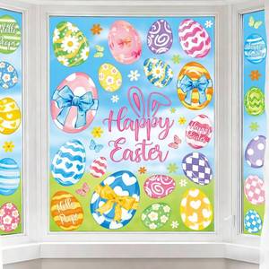 lot 4211 image: Feivando 8 Sheets Easter Window Clings Stickers Happy Easter Eggs Window Decals for Holiday Party Home Office Shop Glass Display Decoration