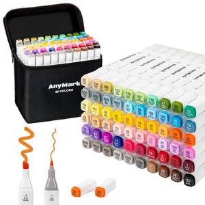 lot 4214 image: AnyMark Alcohol Markers, 60 Colors Dual Tip Art Coloring Markers Set for Kids Adult Book Drawing Sketching Painting, Chisel & Fine, White Penholder