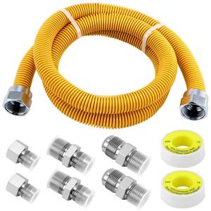 lot 4230 image: AMI PARTS 48 Flexible Gas Line Kit Yellow Coated, Gas Hose Connector Kit for Dryer, Stove, Water Heater,58 OD(12 ID) Stainless Steel Gas Line with Connector 12 MIP &12FIP & 34MIP Fitting