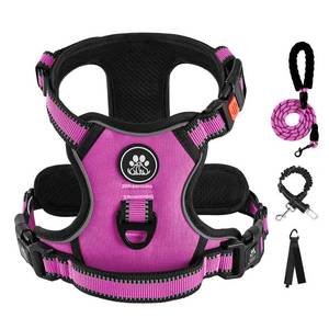 lot 4243 image: IVY&LANE No Pull Dog Harness for Medium Dogs,Dog Vest Harness with Leash,Safety Belt and Storage Strap, Fully Adjustable Harness,360° Reflective Strip,Soft Handle (Fuchsia Pink,M)