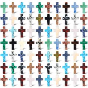 lot 4248 image: Nuenen 75 Pcs Cross Crystal Stones Bulks 1 Inch Cross Shaped Worry Stone Charm Palm Pocket Stone for crafts Necklace Bracelet Jewelry Making Witchcraft Easter Decor Gift(Elegant)