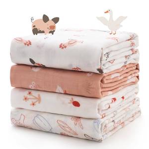 lot 4261 image: Momcozy Muslin Swaddle Blankets, 4-Pack Breathable and Skin-Friendly Receiving Blankets, Swaddle Blanket Shower Gifts & Baby Registry Essentials, Large 47x47, Little Homestead