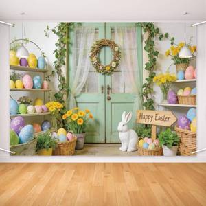 lot 4271 image: Easter Decorations - Happy Easter Backdrops Photography Banner Decorations Easter Party Decor  Banner Easter Background Photo Props for Home Outdoor Spring Party Decorations