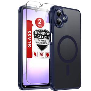 lot 4275 image: LeYi for Samsung A07 Phone Case Mag-Safe Fit with 2 Pcs Screen Protector & Raised Camera Guard, Matte Translucent Slim Translucent Soft-Touch Protective para Samsung A07 Case, Dark Blue
