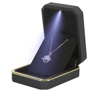 lot 4287 image: Luxury LED Pendant Necklace Gift Box with LED Light, Velvet Jewelry Storage Display Case for Proposal Engagement Wedding Anniversary Birthday(Black)