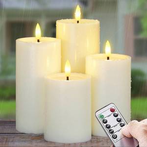 lot 6010 image: Yeelida Outdoor 4pcs Flameless Waterproof Candles with Handy Remote Control, Cycle Timer Battery Operated Candle Grease Effect LED Flickering Pillar Plastic Long Lasting (Ivory, 3 x4 5 6 7)