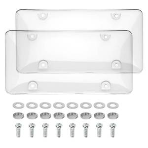 lot 6350 image: SCUARI 2PCS License Plate Cover,Car Accessories Automotive Unbreakable Front Rear Car Tags,Plastic Protective Shield with Screws Caps,Protective Shield for Front Rear,Fits Standard US License Plates