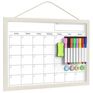 lot 6359 image: Calendar Whiteboard for Wall, 17x13 Inches Dry Erase Calendar for Wall, Small Magnetic Monthly White Board with Wood Framed, Hanging Dry Erase Board for Kitchen Home Office School Planner