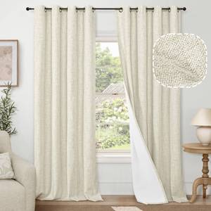lot 6370 image: Lajode Blackout Curtains for Bedroom - Linen Black Out Curtains 84 Inch Long Thermal Insulated Burlap Grommet Window Drapes for Farmhouse Living Room Darkening, 2 Panels, Each 52 Wide, Natural Cream