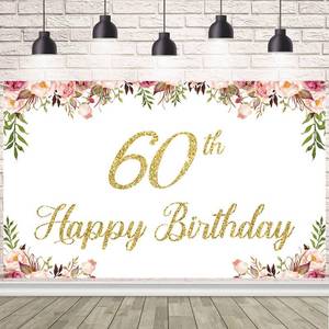 lot 6395 image: AIBIIN 7x5ft 60th Birthday Backdrop Happy Birthday Party Decorations Banner for Women Photography Supplies Background Happy Birthday Decoration