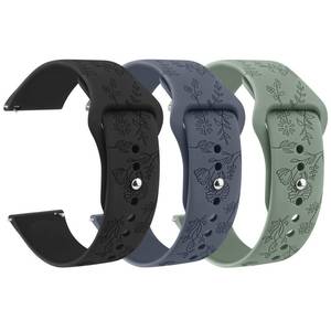 lot 6396 image: Meliya Veryfit Smart Watch Bands, 22mm Watchbands for IDW13 IDW16 IDW19 IDW26 IDW28 Smartwatch, Floral Engraved Soft Silicone Rubber Sport Replacement Watch Strap for Veryfit (BlackGreenGrey Blue)