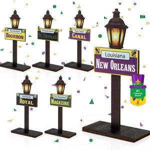 lot 6400 image: Baemin 4 Pcs Mardi Gras Decorations, New Orleans Street Signs, Sturdy & Stable Table Centerpieces, Wooden Table Signs, Mardi Gras Party Supplies