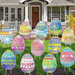 lot 6411 image: MNKXL 12-Piece Glitter Easter Yard Signs,Extra Large Sparkling Garden Egg Stakes,Waterproof Laser Printed Outdoor Decor for Easter Sidewalk