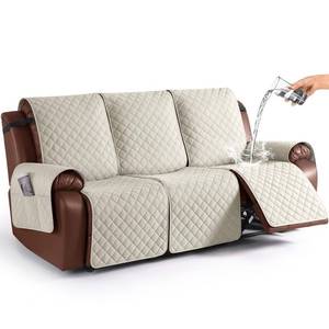 lot 6421 image: KinCam Waterproof Recliner Sofa Cover, Non-Slip Reclining Couch Covers for 3 Seat, Recliner Couch Cover Furniture Protector with Elastic Straps for Pets, Kids, Ivory