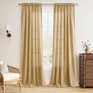 lot 6438 image: Guken Gold Yellow Linen Curtains 96 Inches Long 2 Panel Set Rod Pocket Semi Sheer Dining Room Cozy Bedroom Decor Cotton Look Country Rustic Farmhouse Boho Curtains 52x96