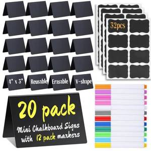 lot 6439 image: A20 Pack Mini Chalkboard Signs Food Labels for Party Buffet, Reusable Small Chalk Boards for Birthday Bakery Wedding Table Signs Food Tags Place Cards (Plastic Chalkboard V-20)