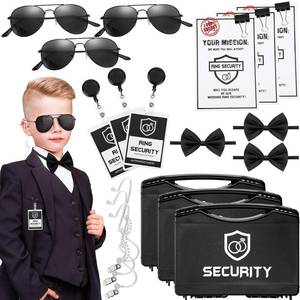 lot 6443 image: Mepase 7 Pcs Ring Wedding Bearer Security Set Include Ring Bearer Box ID Badge Holder Sunglass Acoustic Earpiece Tube Mission Card with Binder Clip Bow for Kids (Pp Suitcase) incomplete