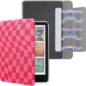 lot 6445 image: SESENSE Detachable Magnetic Case for 7 Kindle Paperwhite 12th Gen 2024 and Kindle Colorsoft Signature Edition, Slim PU Shell Cover Case with Auto WakeSleep, Magenta Checkerboard