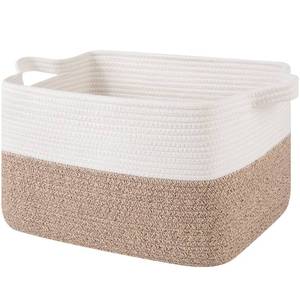 lot 6460 image: OIAHOMY Woven Storage Basket for Shelves, Rectangle Cotton Rope Baskets for Organizing, 16 x 12 x 10 in, Storage Bins for Dog Toys,Towel,Books,Gift,Brown and White