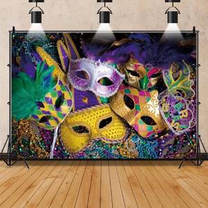 lot 6464 image: Pnylzzyxh Mardi Gras Decorations Backdrop Masquerade Party Decorations Carnival Backdrop 10x8ft Banner Colorful Mask Dress Up Party Photography Background Fiesta Birthday Photo Studio Props