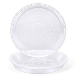 lot 6473 image: FUOAUYK 5 Pack 11 Inch Clear Plastic Plant Saucers for Indoors, Durable Plant Trays for Pots and Plant Water Catcher Tray with No Holes, Reusable Plastic Trays for Plants (11-5Pack)