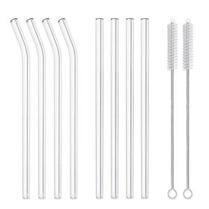 lot 6474 image: A10-Piece Reusable Glass Drinking Straws - 10 x 10 mm - Smoothie Straws for Milkshakes, Frozen Drinks, Smoothies, Bubble Tea - Environmentally Friendly