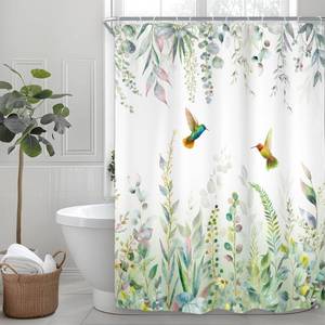lot 6477 image: Riyidecor Sage Green Eucalyptus Shower Curtain for Bathroom Decor 54Wx78H Spring Hummingbird Plants Emerald Bird Botanical Leaves Natural Art Printed Fabric Polyester Waterproof 12 Pack Plastic Hooks