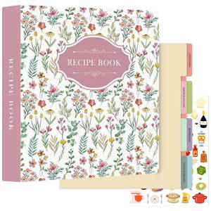 lot 6497 image: Lanpn Recipe Binder 8.5x11 3 Ring Kit, Blank Organizer Recipe Binder Waterproof Cookbook to Write in Your Own Recipes with 60 Plastic Sleeves,116 Recipes, Dividers,Labels & Stickers, Pink