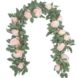 lot 11274 image: Der Rose 2 Pcs 13FT Artificial Flower Garland, Pink Rose & Greenery Floral Garland, Faux Flower Vine for Wedding Arch Table Wall & Backdrop Decor