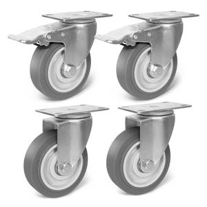 lot 11276 image: ZDNEY 4 Inch Caster Wheel, Rubber Wheels Silent Castor- Set of 4 Heavy Duty Caster Wheels with Brake 1600Lbs, Industrial Plate Casters Wheels for Cart Furniture Workbench (2 Brake & 2 Swivel)