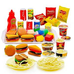 lot 11280 image: Pretend Play Kitchen Mini Foods Set for Kids Hamburger Fries Noodles Drink with Tray Playset,Play House Kitchen Accessories Role Toys Birthday Gifts for Boys Girls 3 4 5 Yrs (31Pcs Hamburger Chips)