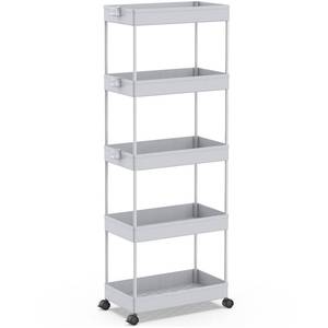 lot 11282 image: SPACEKEEPER 5-Tier Rolling Cart, Bathroom Storage Organizer Utility Cart, Mobile Shelving Unit Slide Out Shelves for Kitchen Living Room Laundry Room & Dressers,Gray