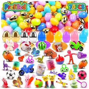 lot 11287 image: Kiss Monkey 70 PCS Prefilled Easter Eggs with Toys,Filled Easter Eggs with Toys Inside,Easter Basket Stuffers for Kids,Prefilled Eggs for Easter Egg Hunt,Easter Party Favors for Kids,Classroom Prizes