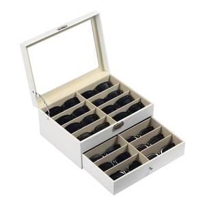 lot 11295 image: AUTOARK Leather 16 Piece Eyeglasses Storage and Sunglass Glasses Display Drawer Lockable Case Organizer,White,AW-151