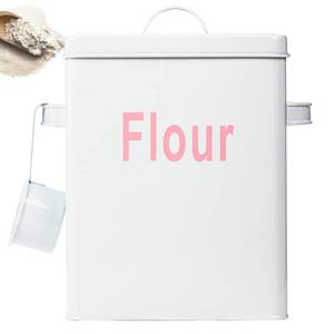 lot 11303 image: Youeon Metal Flour Container with Scoop and Lid, 6.3 Quart (Holds up to 7 lbs), Galvanized Steel Flour Canister with Handles, Farmhouse Square Storage Bin for Kitchen Counter, Pantry, White