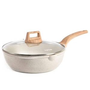 lot 11307 image: CAROTE 12Inch Nonstick Deep Frying Pan with Lid, 5.5 Qt Jumbo Cooker Saute Pan with Pour Spout, Skillet Induction Cookware, Non Stick Cooking Pan Kitchen Pan PFOA Free, White Granite