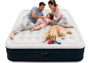 lot 11310 image: dkesdk Air Mattress Queen with Built in Pump,Comfortable Waterproof Flocked Surface Inflatable Mattress for Temporary Family Stays and Travel,16-Inch Blow Up Mattress Inflates in 3 Minutes