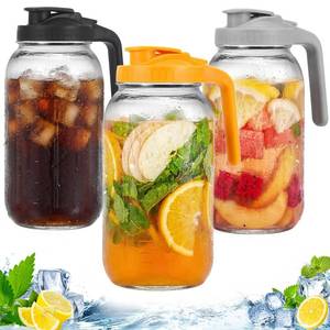 lot 11311 image: 3 Pack Glass Pitchers with Lid, 64 oz Sun Tea Pitcher, Half Gallon Mason Jar Pitcher with Wide Mouth Airtight Lid for Ice Tea, Cold Brew Coffee, Fridge Water, Milk, Juices, Leak Proof Water Jug