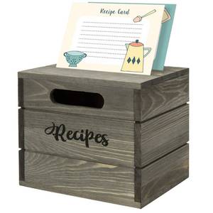 lot 11314 image: MyGift Vintage Gray Solid Wood Recipe Card Holder Box with Burnt Wooden Label Divider Tabs - Holds 4x6 Cards