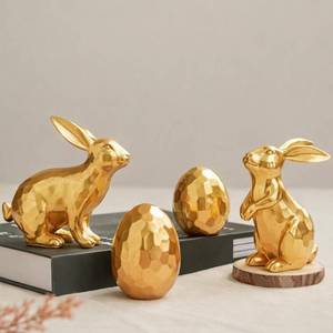 lot 11326 image: AOMOONOA Gold Easter Bunny and Egg Set, 4Pcs Resin Easter Rabbit and Egg Figurines, Small Faceted Bunny Statues for Modern Tabletop Centerpiece, Elegant Spring Mantle, Shelf, Home Decor