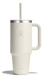 lot 12186 image: Hydro Flask 40 Oz Travel Tumbler with Handle, Lid and Straw - Insulated Stainless Steel in 40 Oz Ivory (Used) (Broken Handle)