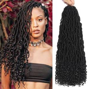 lot 12187 image: Faux Locs with Curly Ends 18 inch Faux Locs Crochet Hair 7 Packs Soft Locs with Curly Ends 12 Strands Pre looped Crochet Hair Extensions 1B
