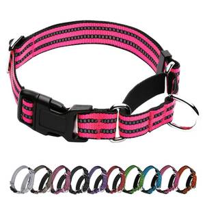 lot 12189 image: JOYEEIIOO Martingale Dog Collar, Adjustable Nylon Reflective Collar with Quick Release Buckle (Hot Pink, Medium)