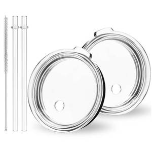 lot 12208 image: 30 oz Tumbler Lid with Straw for YETI, 2 Pack Replacement Cover for Rambler 26 oz Cup, 30 oz Tumbler, 35 oz Straw Mug, Spill Proof Top with Brush, Dishwasher-Safe and Shatter-proof