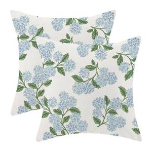 lot 12218 image: Blue Hydrangea Floral Pillow Covers 18x18 Inch Vintage Spring Flowers Throw Pillow Covers Set of 2 Vintage Seasonal Summer Outdoor Pillow Cases Home Decor for Living Room Bedroom Linen Square Cushion