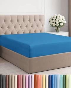 lot 12219 image: Full Fitted Bed Sheet - Bottom Single Fitted Sheet Only - Soft Hotel Luxury Bedding w 8-16 Inch Deep Pockets - Breathable, Cooling & Wrinkle Free - Easy-Care, Fade and Shrink Resistant - Denim Blue