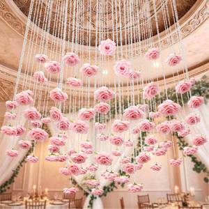 lot 12220 image: FYSUIMU 24Pcs 31.5 Inch Wedding Pink Artificial Rose Vine Garland Faux Flower Crystal Bead Hanging Garland for Valentine Birthday Wedding Party Decoration DIY Crafts Supplies